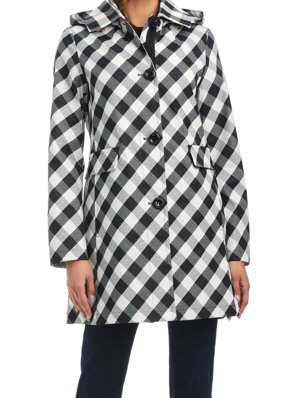 kate spade Black and White Gingham Hooded Raincoat - Picture 3 of 13